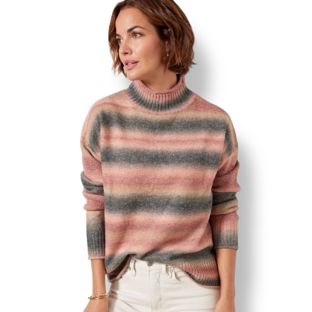 EVEREVE Rudy Spacedye Pullover Sweater Pink Gray Striped *SMALL FLAW